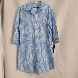 Lauren Ralph Lauren Men Sz M Blue White Paisley 1/2 Sleeve Lightweight Button Up